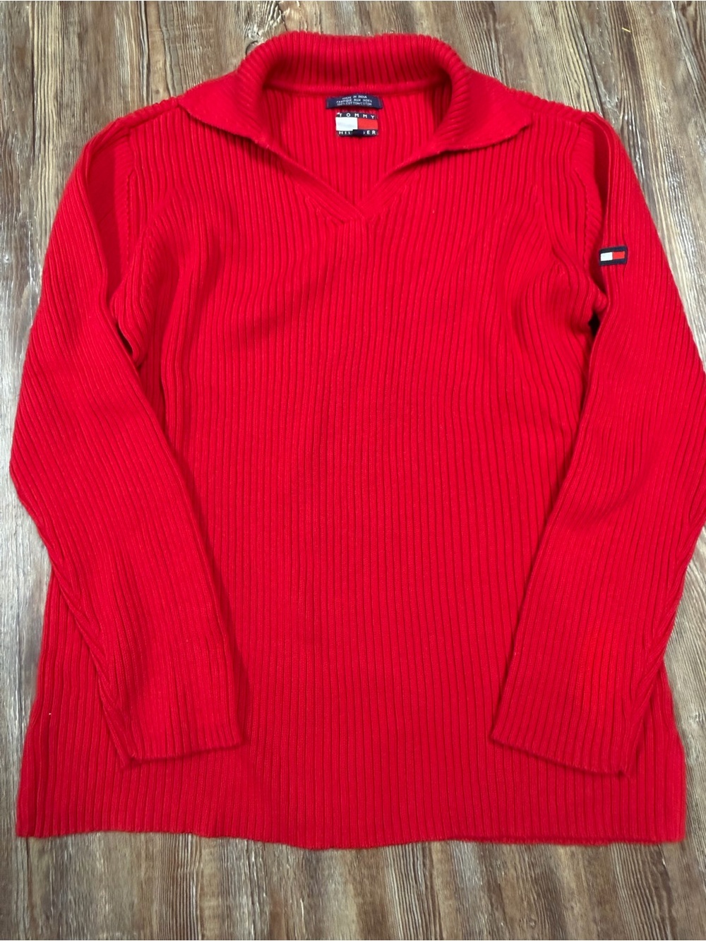 Vintage 90s 100% cotton Tommy Hilfiger red ribbed sweater